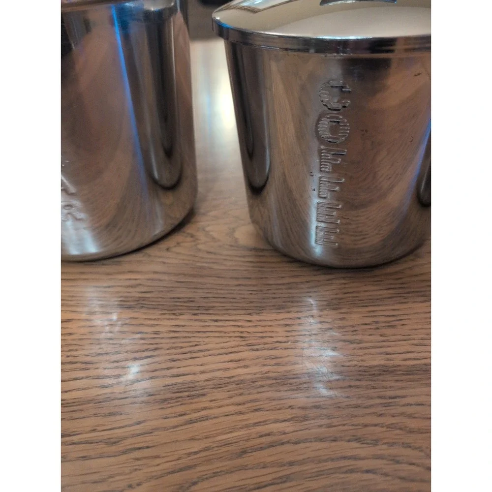 Vntg Ereredy MCM Aluminum‎ Canisters Set of 4 Flour Sugar Coffee & Tea W / Lids